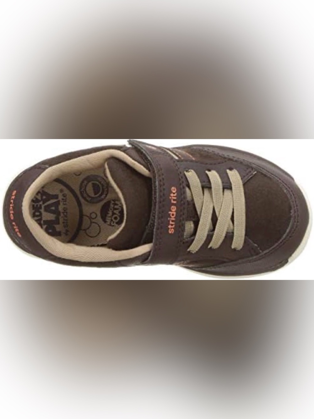 Stride Rite Brown and Tan Kids Sneakers with Orange Accent